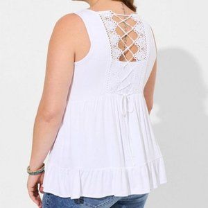 Torrid - Super Soft Lace Up Back Swing Babydoll Tank in Bright White​